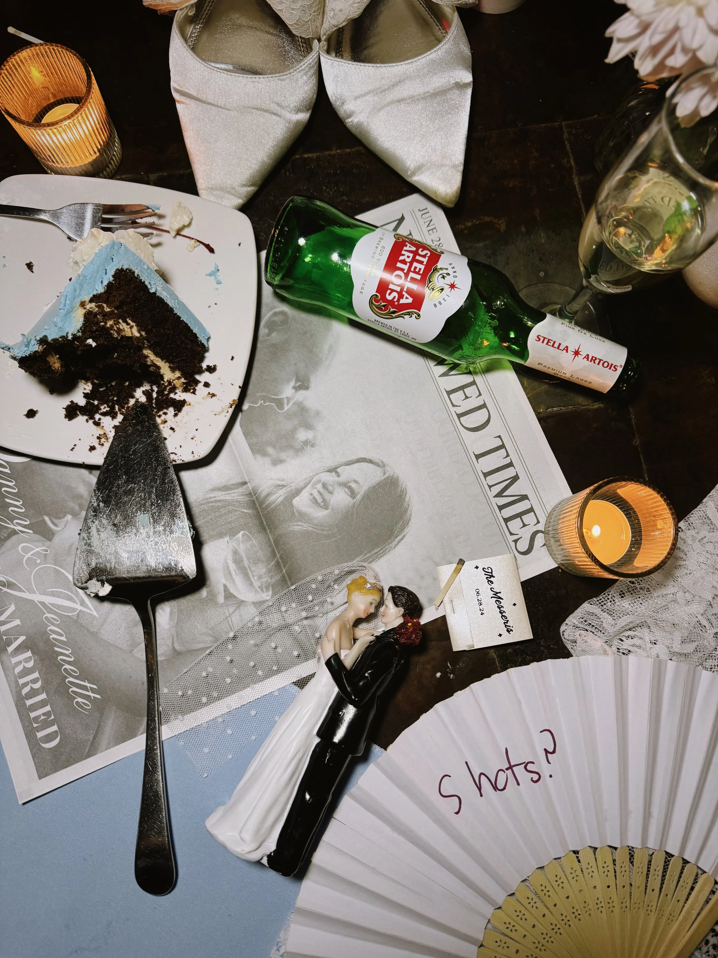 Bride and groom's late night reception details captured by san diego wedding content creator who captures behind-the-scenes wedding videos.