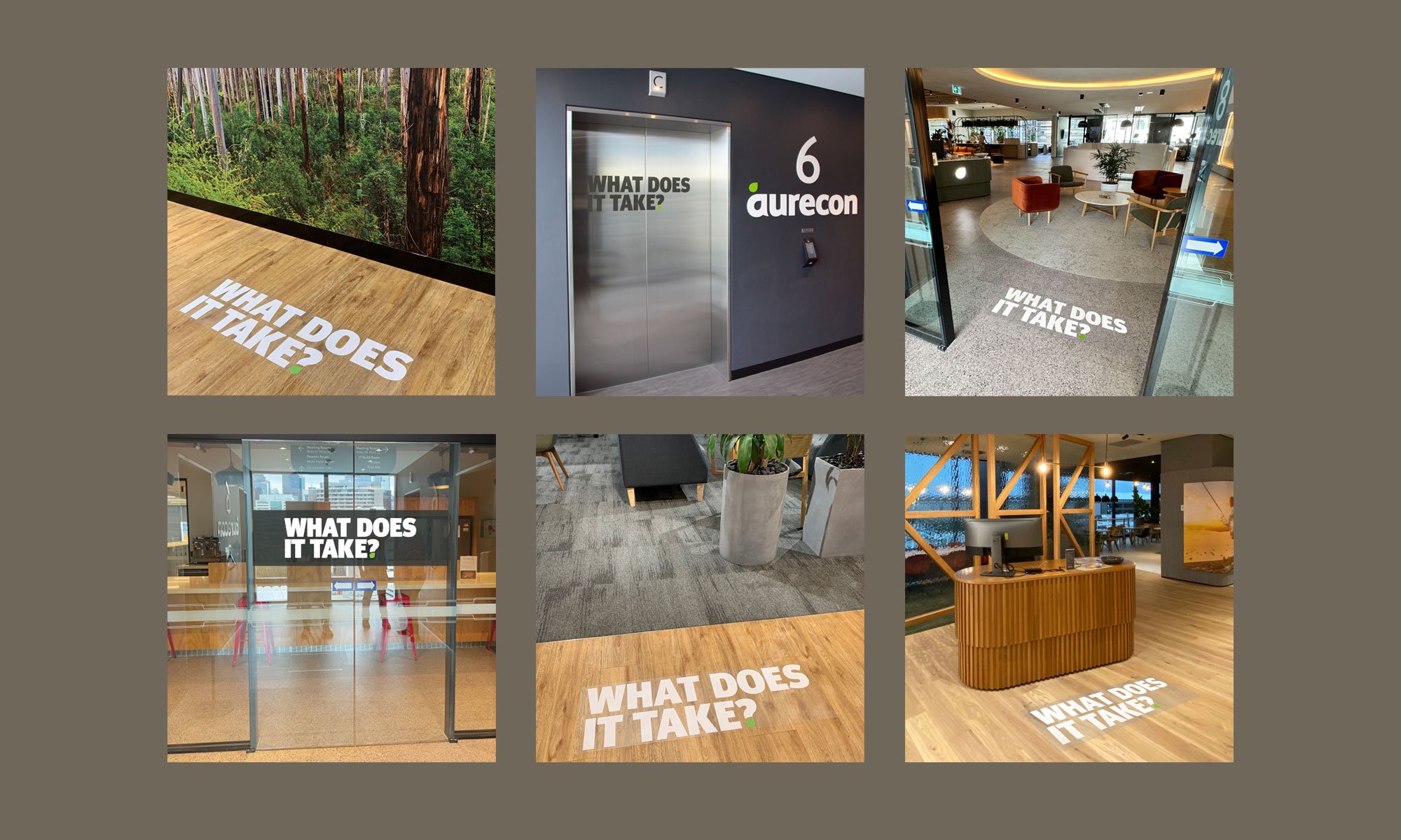 As part of the launch of 'What does it take?' we installed floor decals through a wide number of offices.