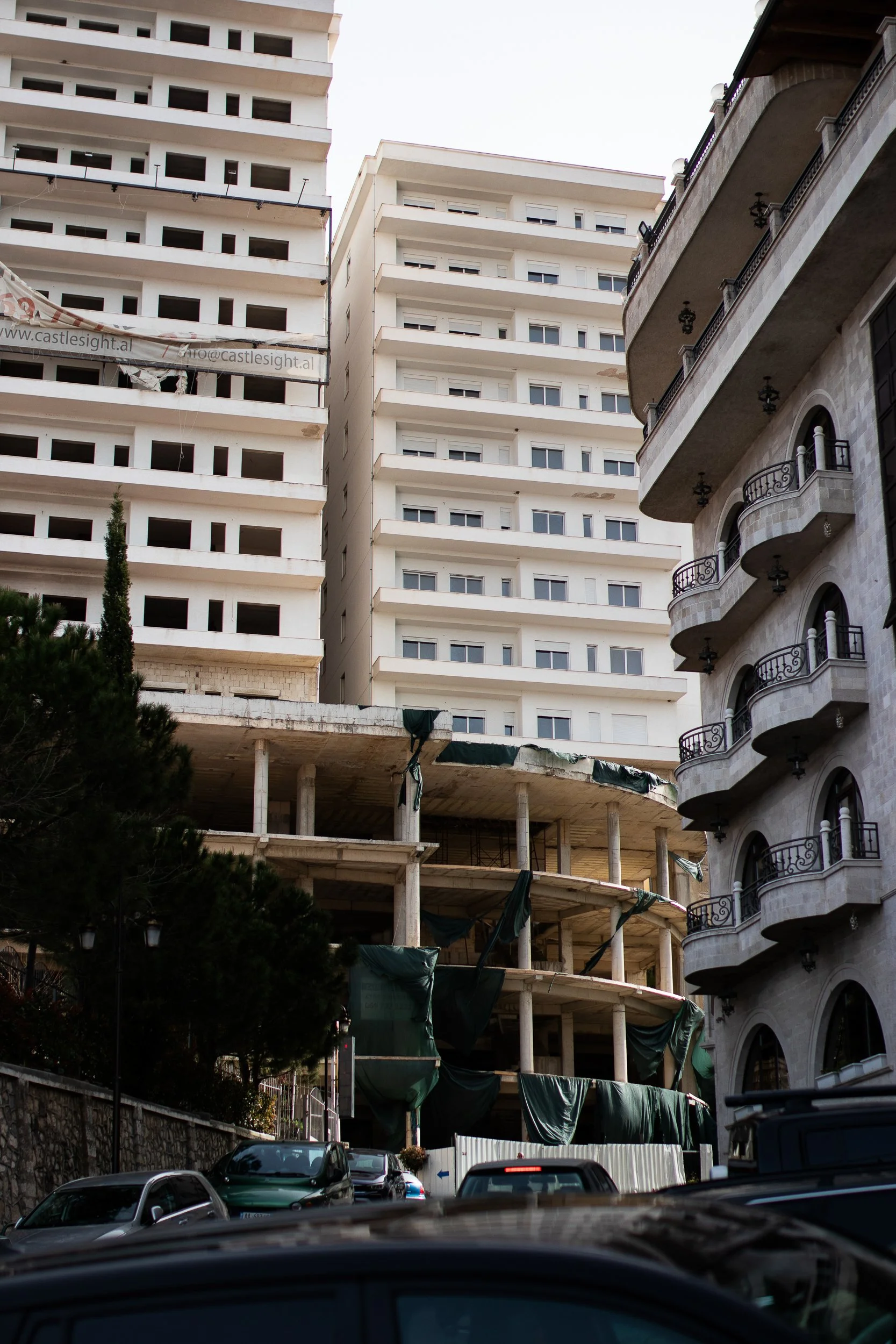 Unfinished and abandoned buildings in the city of Kruja, Albania, April 1, 2024