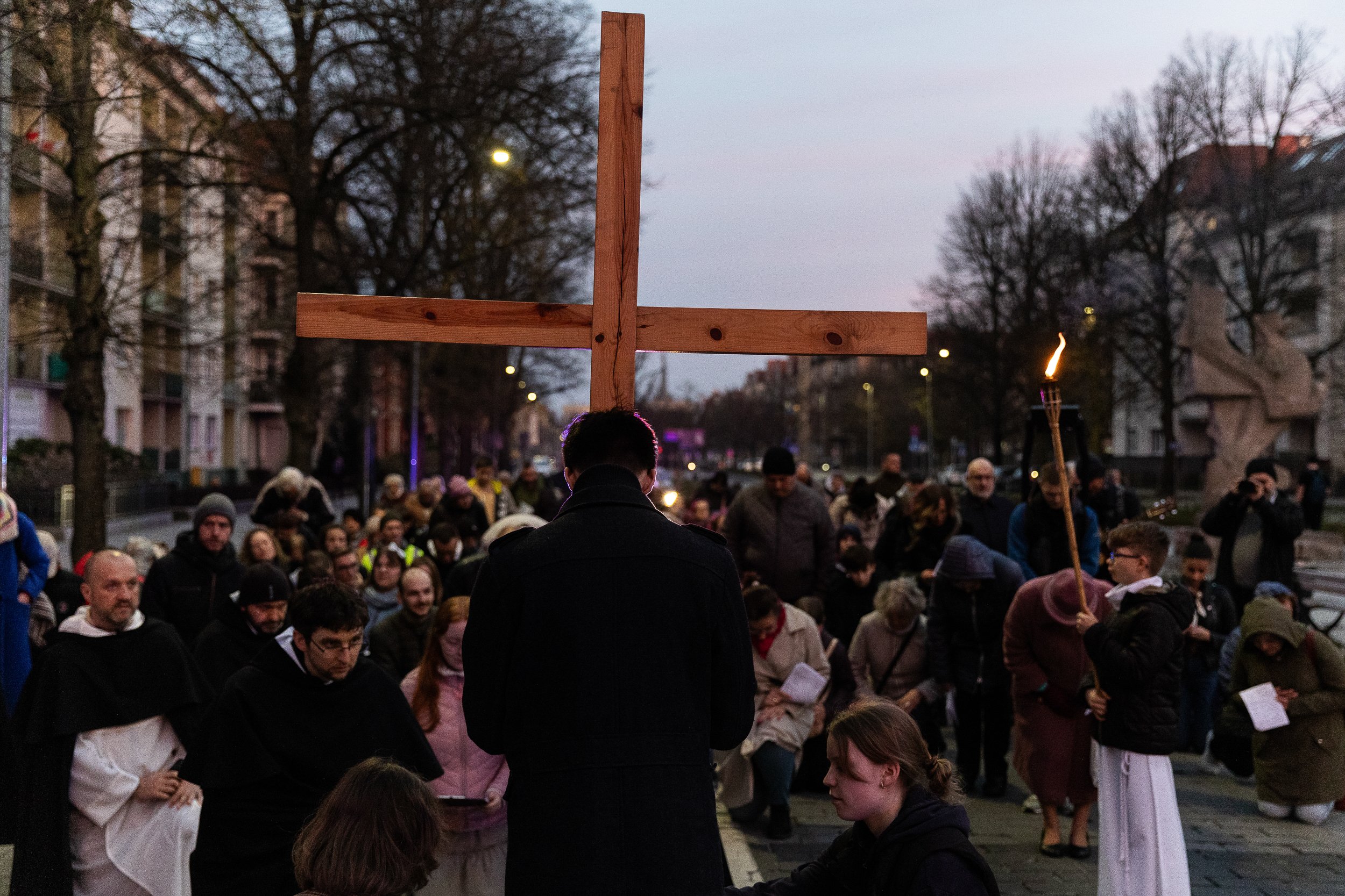 Participants in the Stations of the Cross procession, Szczecin, Poland, April 4, 2025
