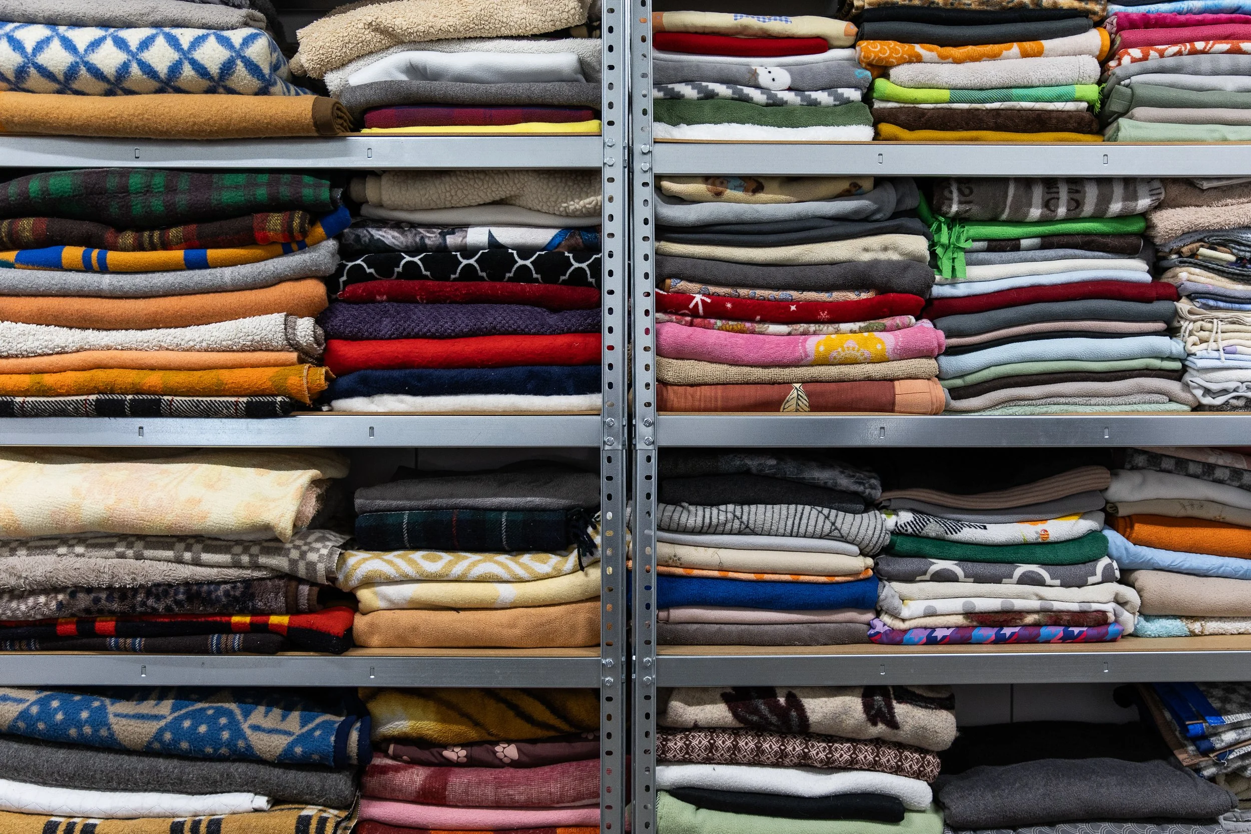 Towels and blankets for animals in the laundry and drying room, Animal shelter, Szczecin, Poland, July 21, 2025