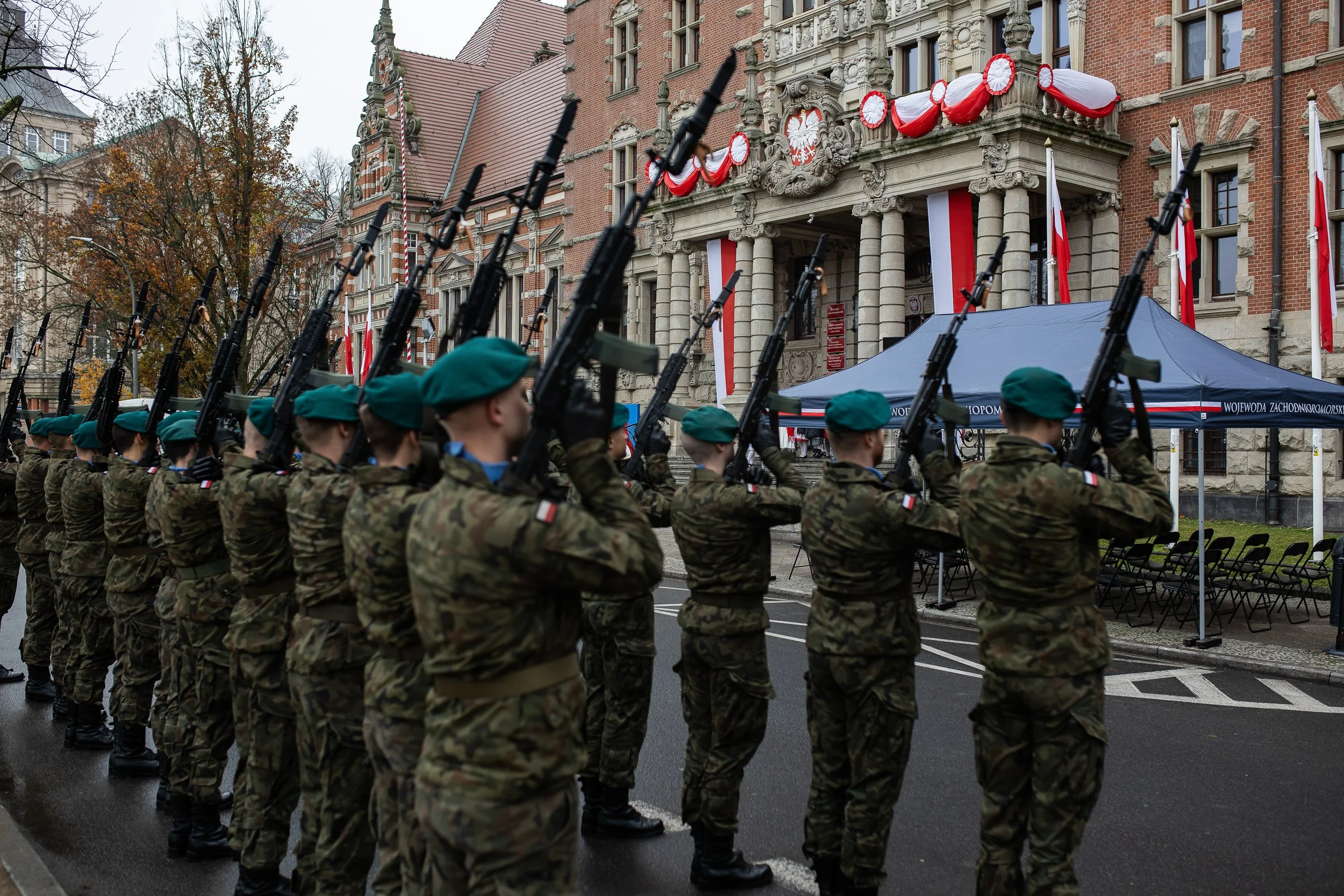 Polish troops during the celebration of the National Independence Day, Wały Chrobrego, Szczecin, Poland, November 11, 2024