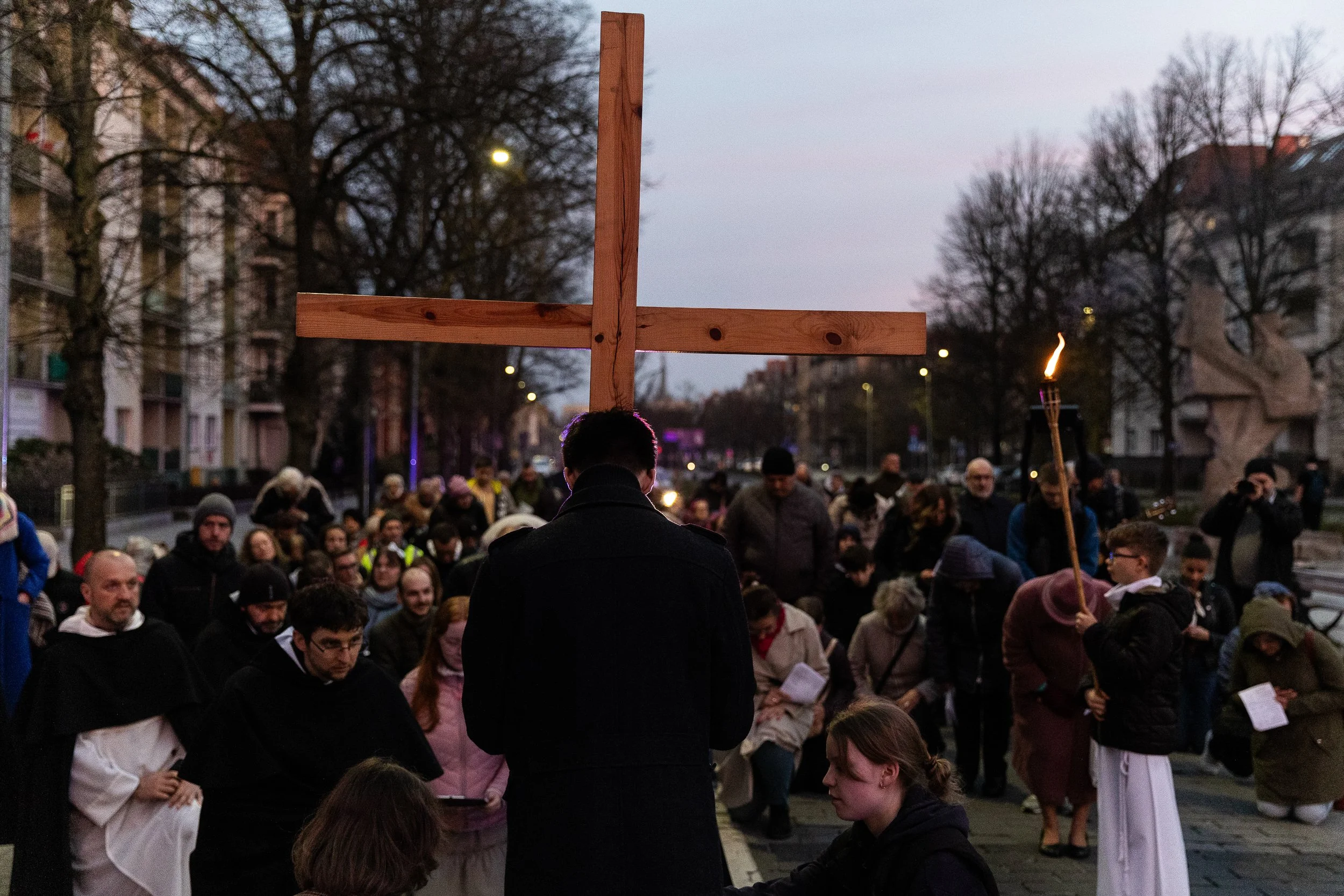 Participants in the Stations of the Cross procession, Szczecin, Poland, April 4, 2025