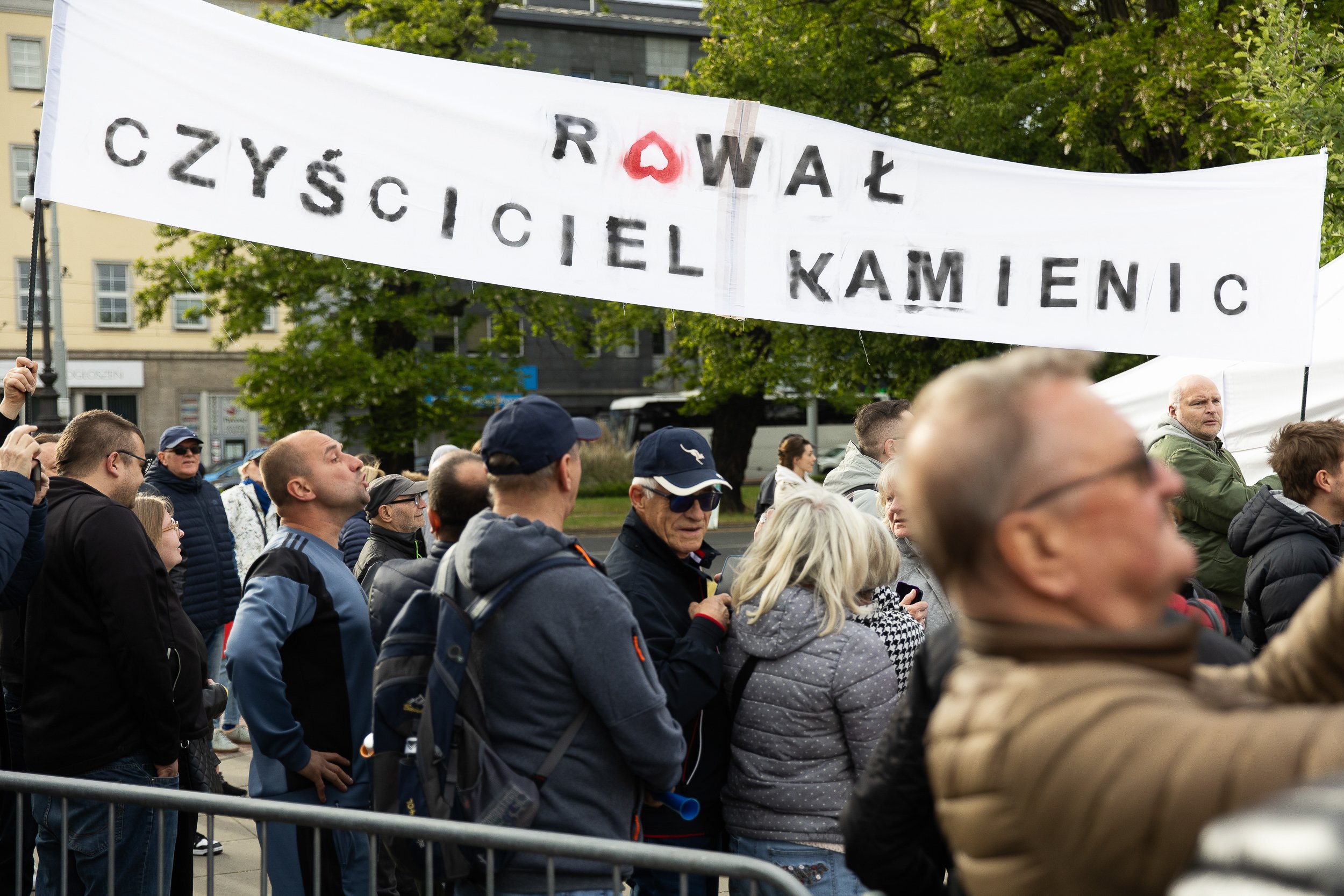 One of the banners during the rally of presidential candidate Rafał Trzaskowski, Solidarity Square, Szczecin, Poland, May 15, 2025