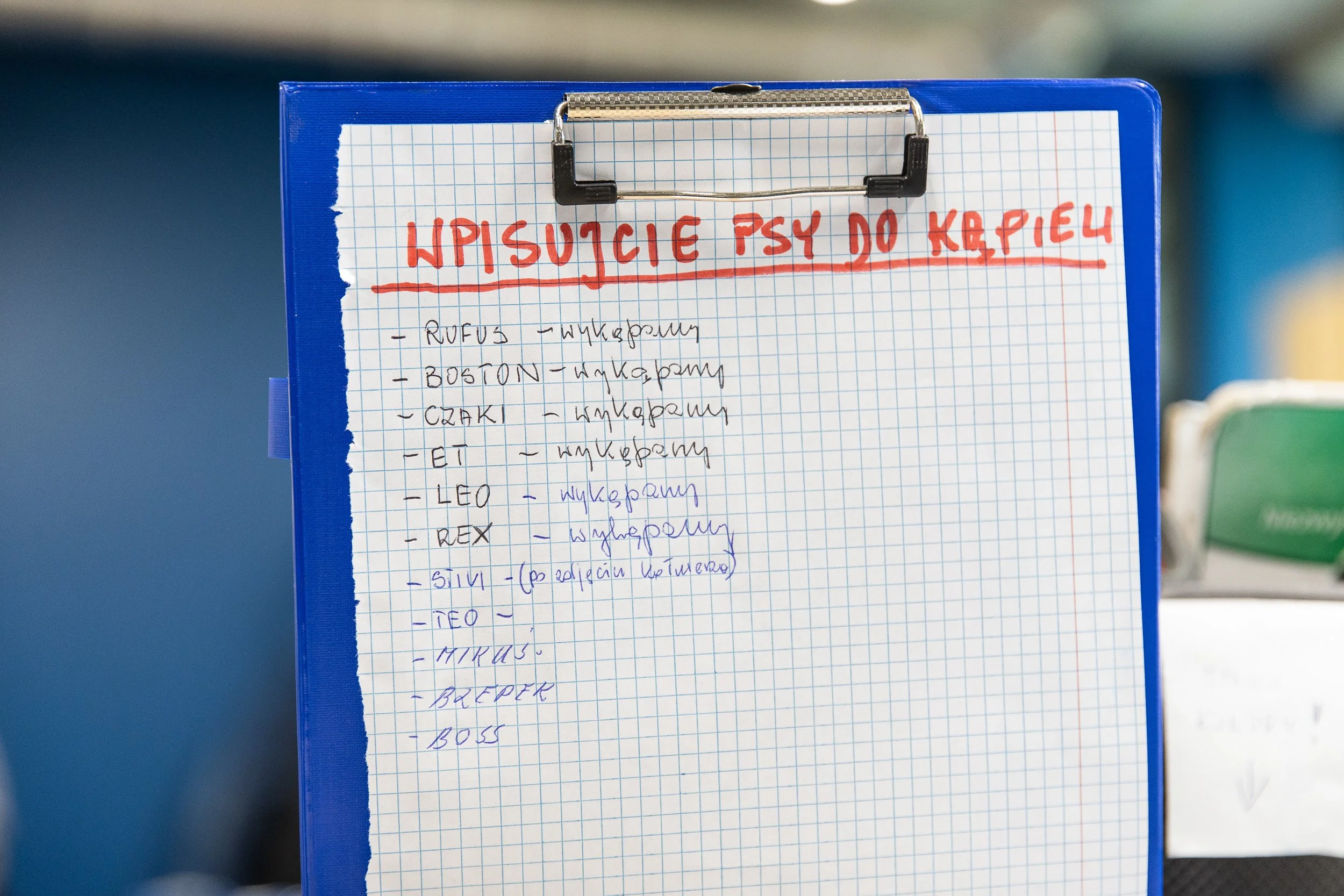 List of dogs for bathing, Animal shelter, Szczecin, Poland, July 21, 2025.