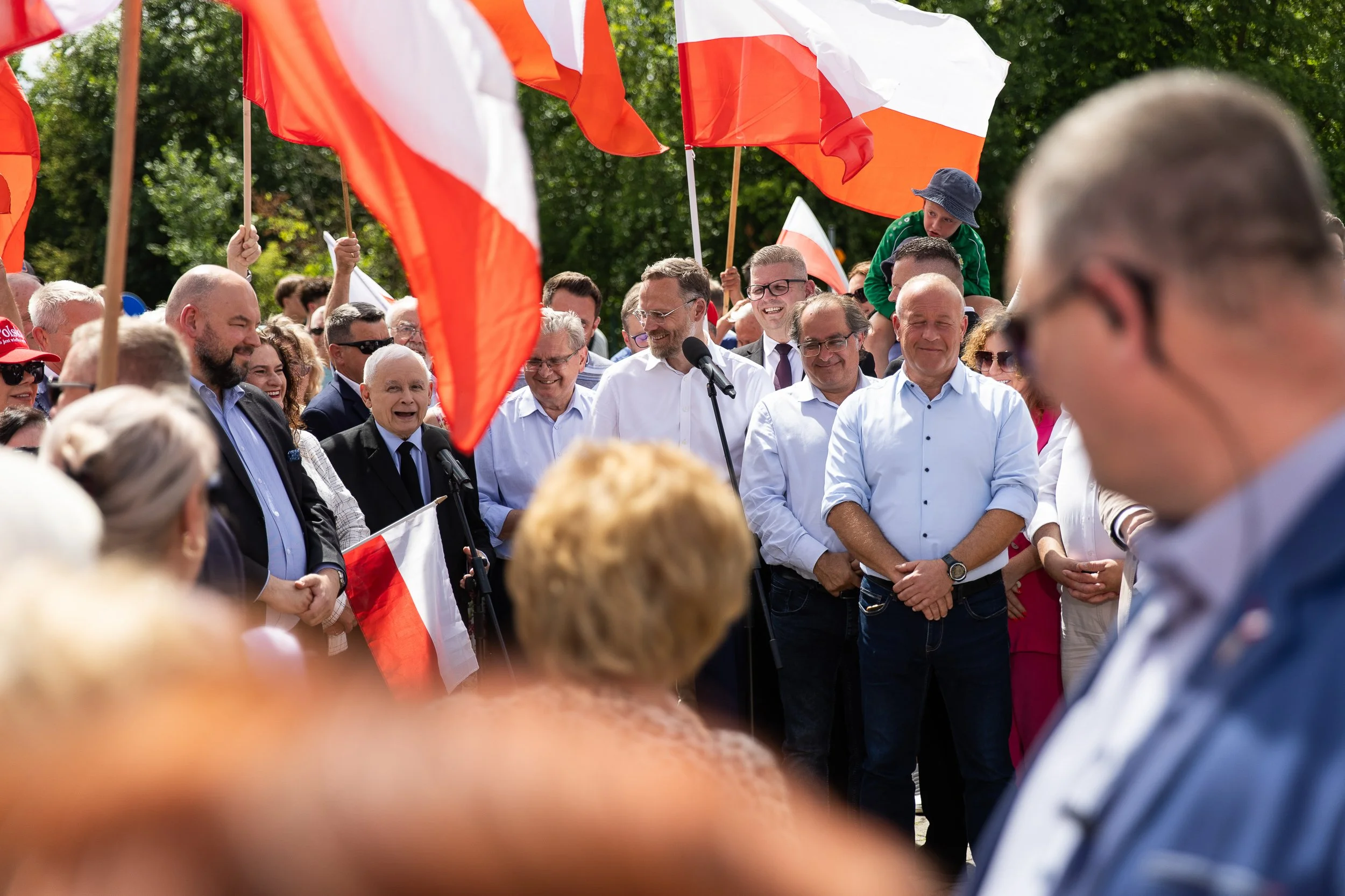 The president of the political party "Prawo i Sprawiedliwość", Jarosław Kaczyński, during a meeting with citizens on the Polish-German border "Rosówek-Rosow", July 6, 2025