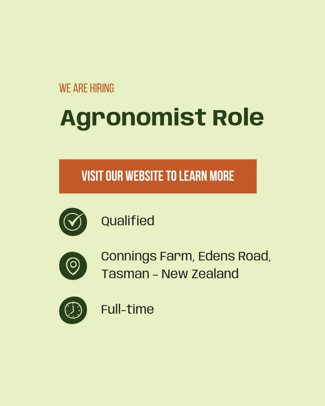 We are looking for a national or international qualified Agronomist to lead our growth &ndash; take charge of our market garden and help our 40+ crop varieties thrive. Please visit our website for more details &ndash; apply now. 

https://www.conning