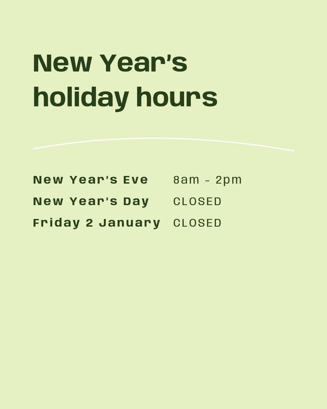 Here are our New Year hours coming up! So you can plan for your festivities &ndash; store hours as usual before &amp; after. Enjoy and take care 🌱
-
SOWN, GROWN &amp; GATHERED FOR YOU LOCALLY

#conningsfoodmarket #connings #conningsfarm #freshfoodma