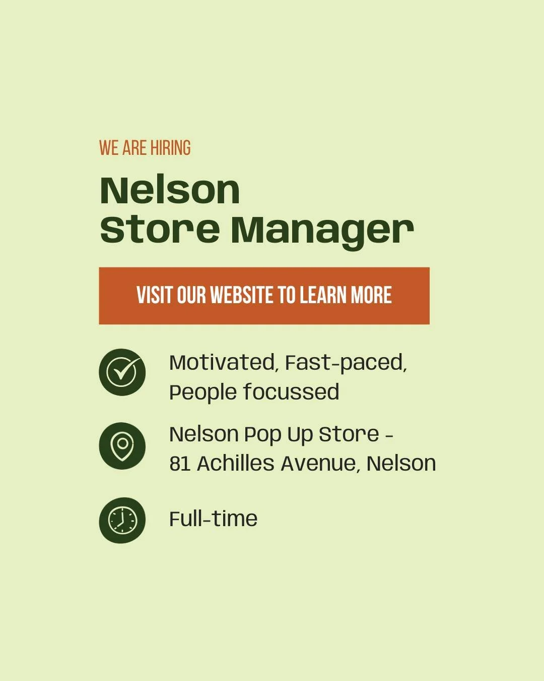 🌱 We are looking for a hands-on Store Manager to lead our busy Nelson store. You&rsquo;ll be in the action, motivating your team, making operational decisions, and delivering the exceptional service our customers love &mdash; all while working with 