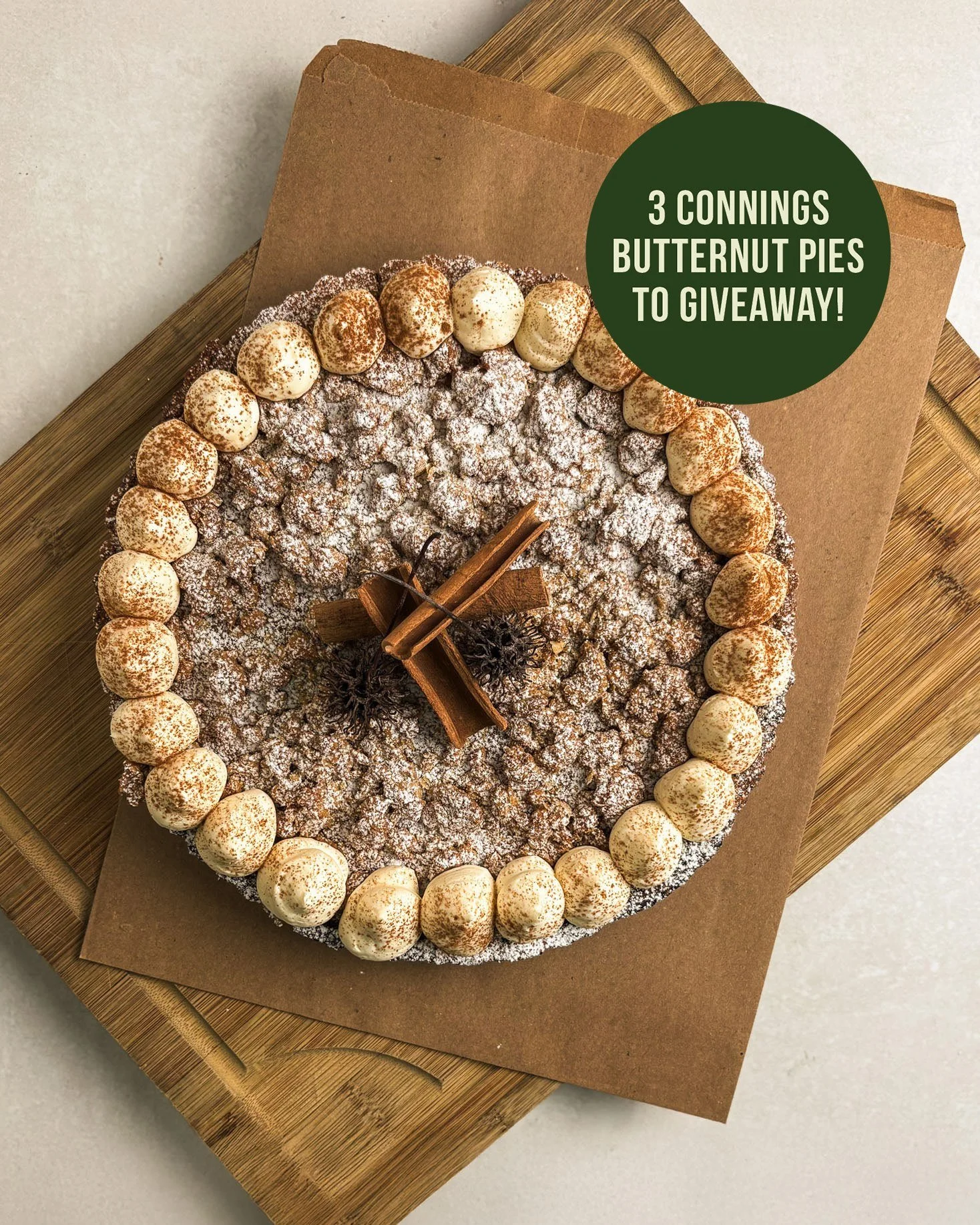🌱 WIN 1 of 3 SPICED BUTTERNUT FAMILY PIES &mdash; Made by our amazing baker Israel Cook, from the Connings Kitchen. We have had an absolute stunning Autumn and our butternuts are fresh and ready for some sweet taste buds.

To enter &mdash; drop a co