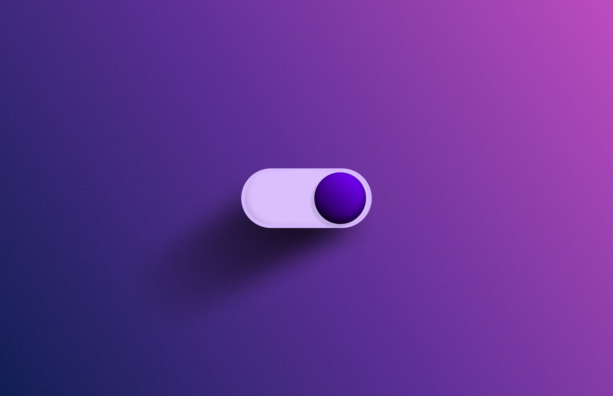 A purple toggle switch in the off position against a purple and pink gradient background.