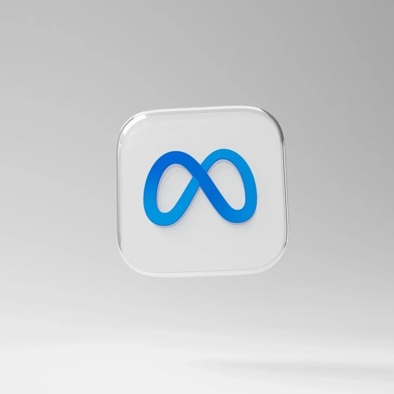 A white app icon with a blue infinity symbol on a gray background.