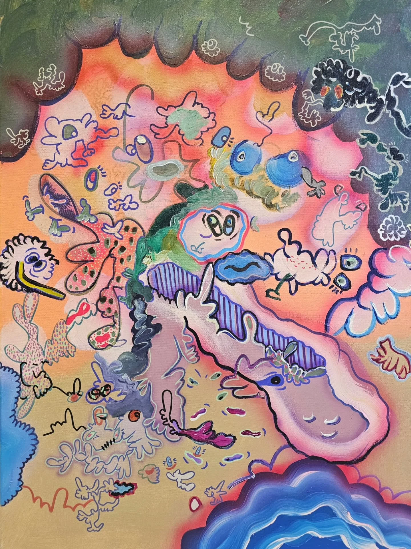 80 &times; 60 cm &bull; Mixed media op doek.
Een speelse wereld waar kleur, lijnen en fantasie spontaan samenkomen.
Hoe langer je kijkt, hoe meer verborgen figuren en kleine verhalen verschijnen.
💗 Welke ontdek jij als eerste? #jookdoodle #mixedmedi