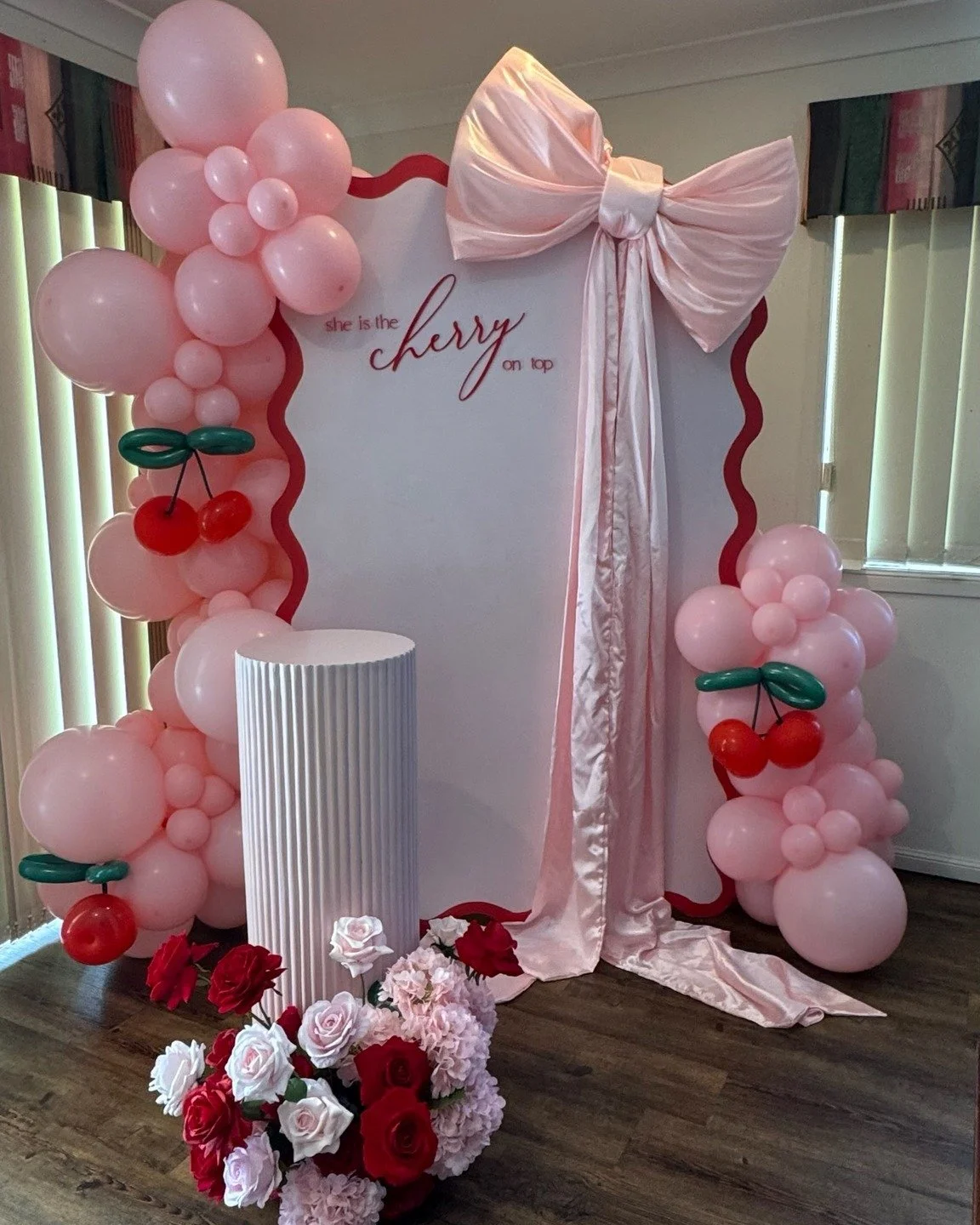 The Cutest little Setup, with a cherry on top!
Edyn Paro 

Our Scolloped board painted pretty in pink and red, pink scolloped cake plinth and decor.