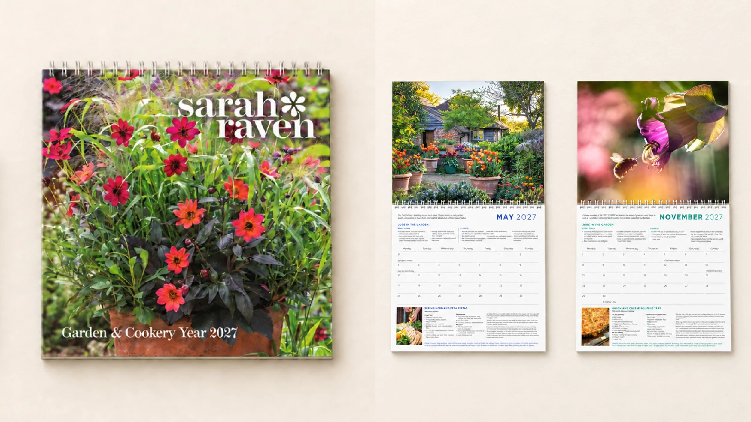 Cover and page design for the 2027 Garden &amp; Cookery Year calendar, bringing together seasonal imagery, gardening advice and recipes. Photography © Jonathan Buckley