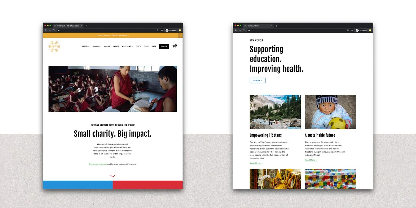 Clear, image-led layouts sharing the Foundation’s projects, community stories and work across education, health and Tibetan culture.