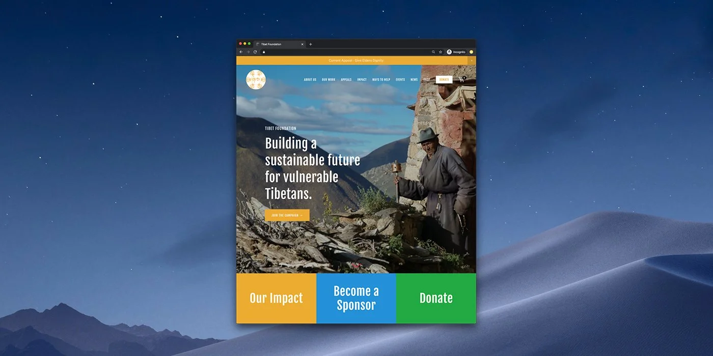 A redesigned homepage introducing the Foundation’s mission, with bold typography and clear routes to donate, sponsor and explore its impact.