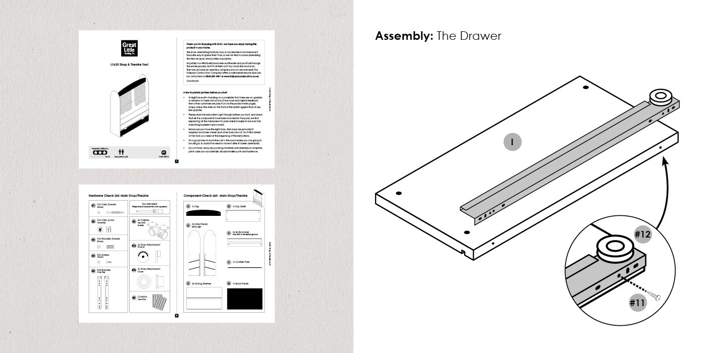 Bespoke instruction booklet with technical drawings