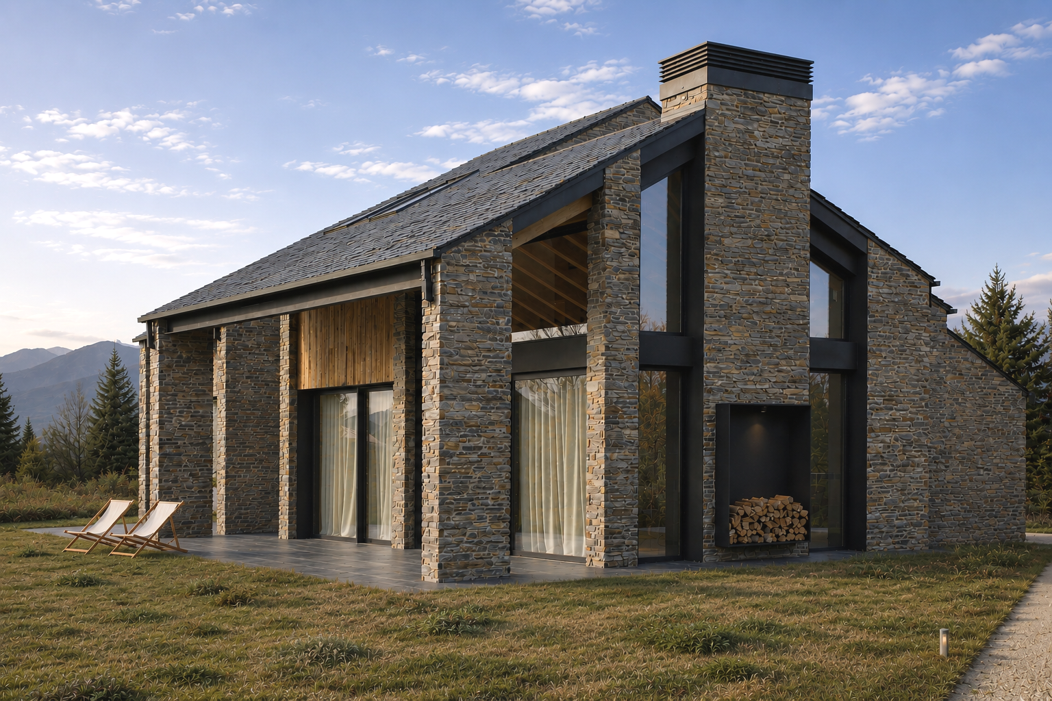 Refugio y casa rural moderna de piedra y madera en Prats, con diseño exclusivo, sostenible y máxima intimidad frente a la montaña..png