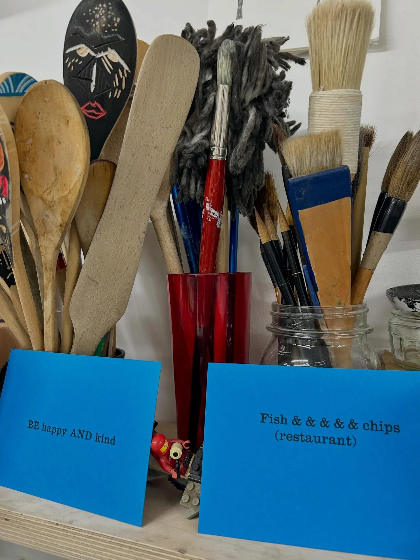 Words from our letterpress workshop for @offseasonmargate on a @helloprintstudio shelf
&mdash;&mdash;
#resortstudios #helloprint #letterpress #brushes #woodenspoons