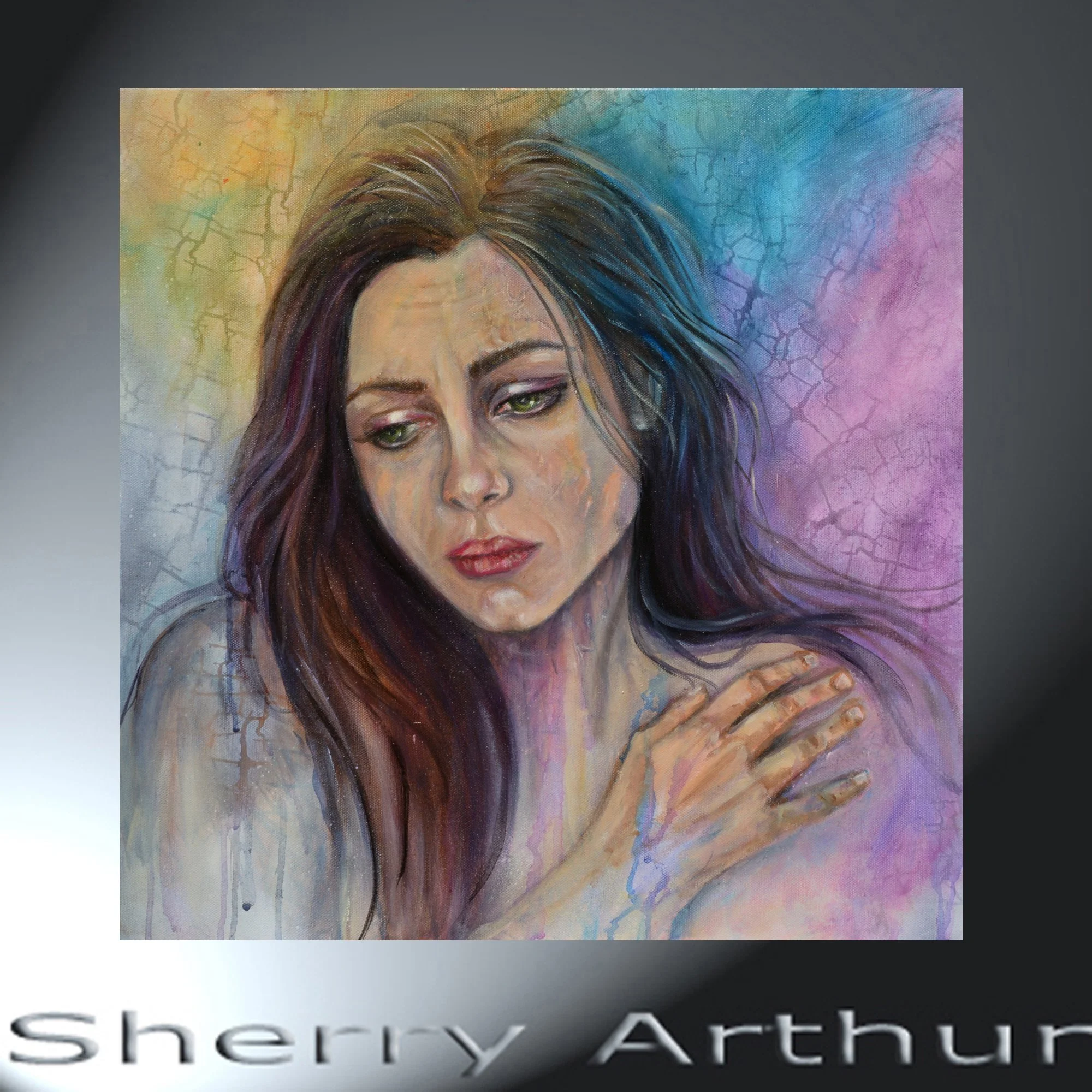 the heart breaks a thousand times. Emotional woman original artwork. Oil On Canvas 20" x 20"