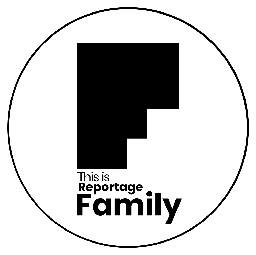 Logo with geometric shapes and the text 'This is Reportage Family'.