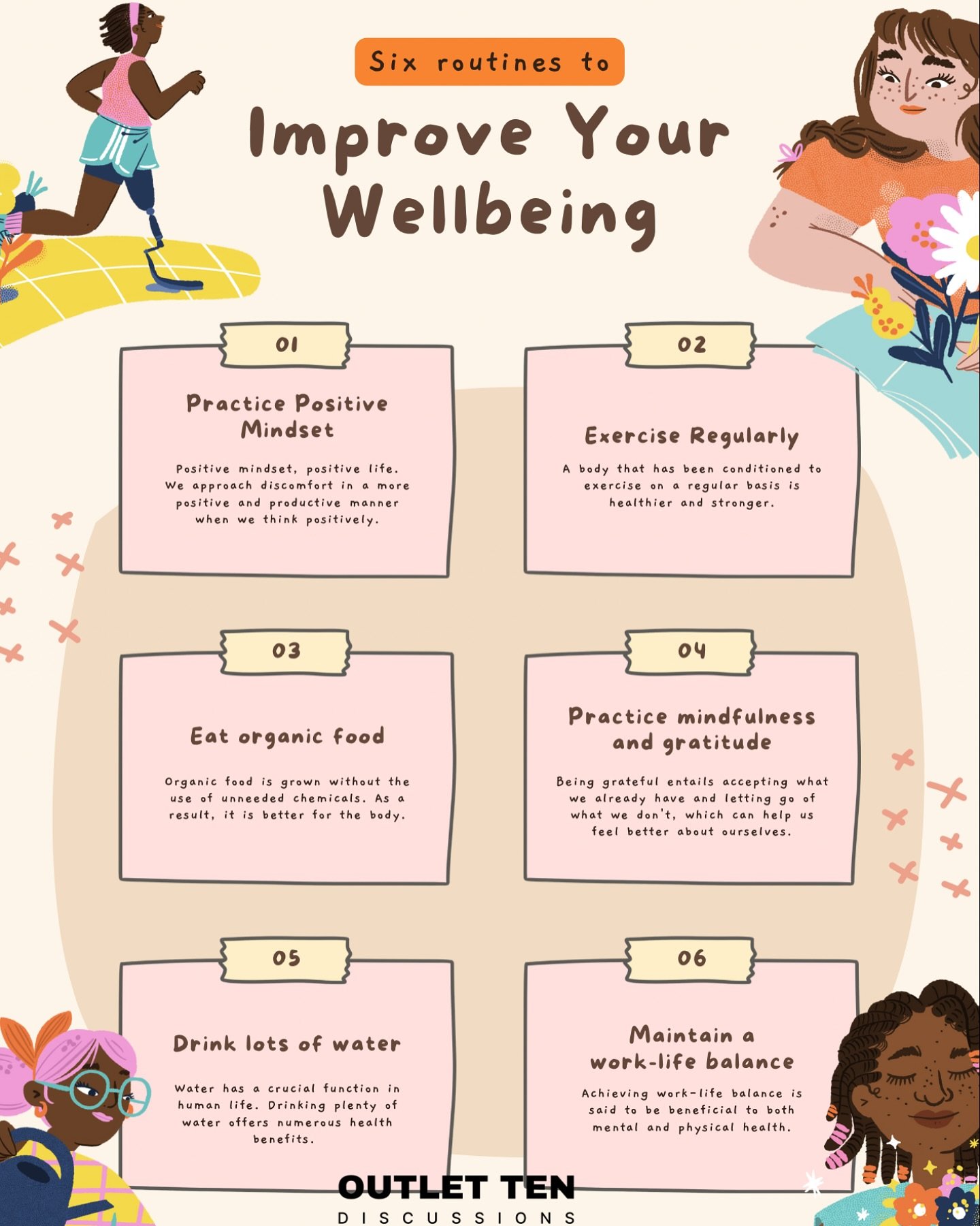 ✨Six simple routines to boost your wellbeing! ✨From practicing positivity to staying hydrated, these tips can make a big difference in your daily life. Which one are you going to try today? 
#MentalWellbeing #WellbeingTips #PositiveMindset #ExerciseD
