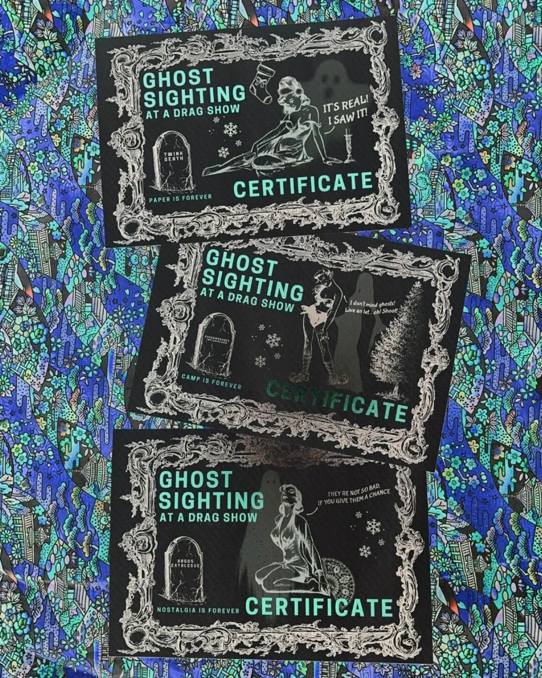 Our fabulous Christmas Cards from Drag It Out!

Made by @thekitkhan for the audiences of our campy adaptation of A Christmas Carol:

BAH! DRAGMAS!