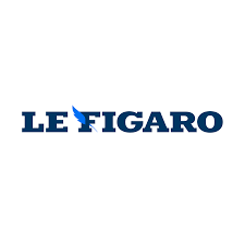 Logo du journal 'Le Figaro' avec le texte en bleu et un symbole de plume stylisée.