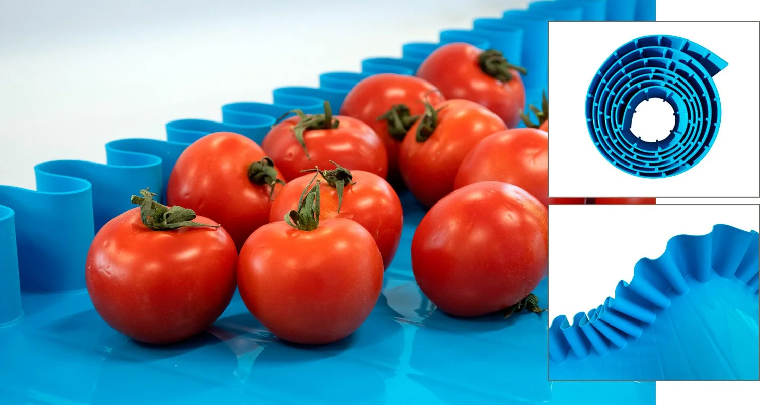 Cinghie monolitiche in poliuretano termoplastico ELAClean® di Elatech,  progettate e certificate per il contatto diretto con gli alimenti.