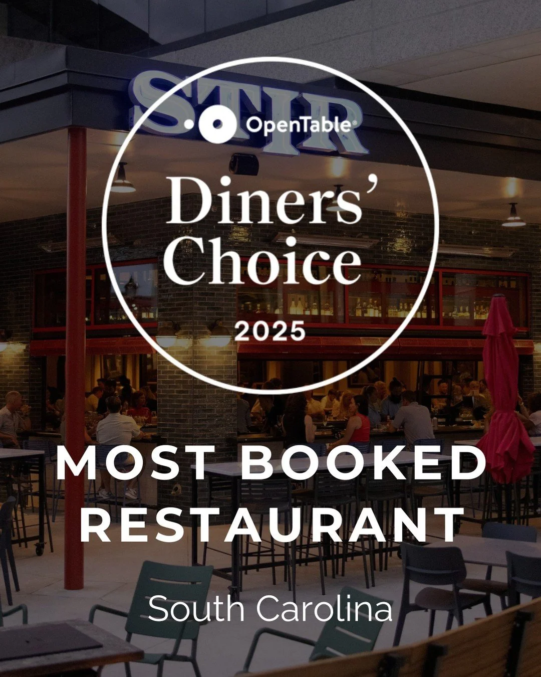 From first sips to final bites, every moment shared at STIR means something to us — and to be recognized by our guests makes it all the more special.
We're proud to be named one of @opentable's Diners' Choice Most Booked Restaurants in South C
