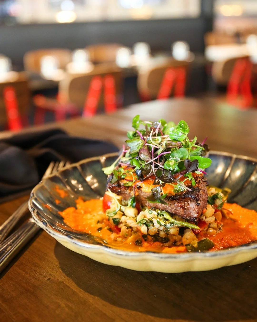 Main character energy, served on a plate. 🔥

Our Romesco Sirloin is bringing bold flavors to the table with a perfectly cooked 7 oz sirloin, blistered broccolini, farro, tomatoes, feta, fresh parsley, lemon oil, and a house-made romesco sauce that t