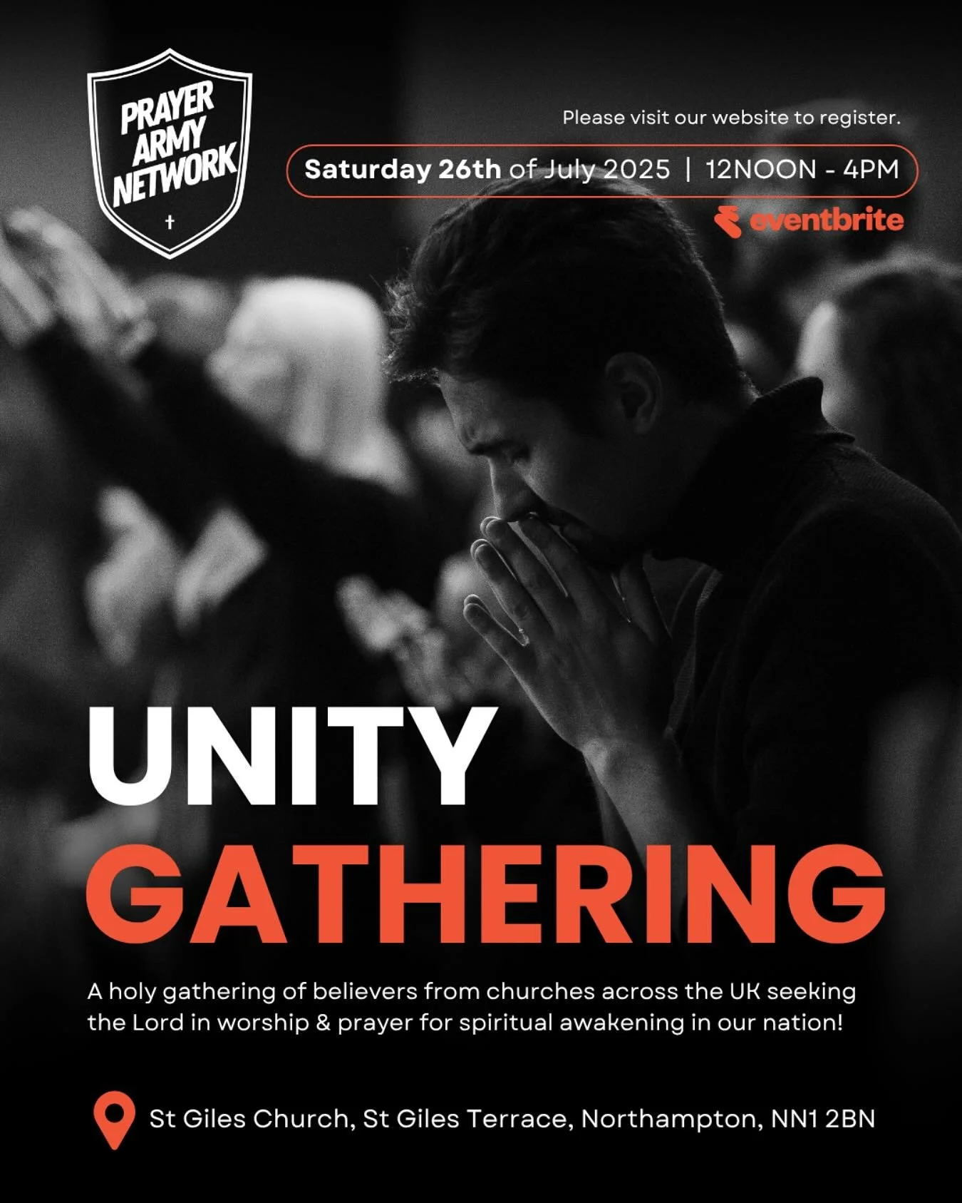 Saturday 26th July | 12noon&ndash;4pm

Join us for the third Prayer Army Network Gathering &ndash; a powerful unity event bringing churches together to worship and contend for revival and spiritual awakening in our nation.

Let&rsquo;s unite in praye