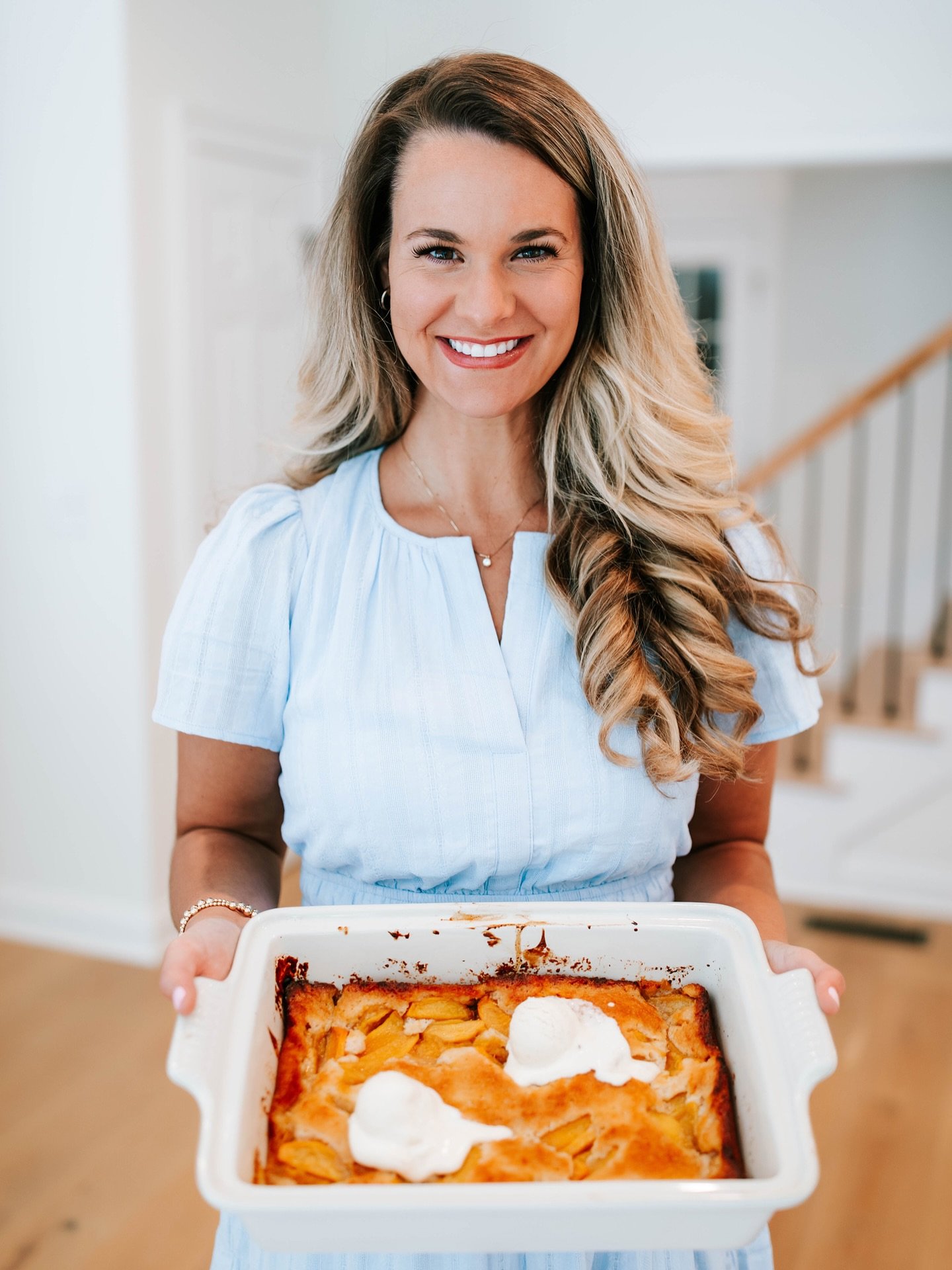 This peach cobbler recipe takes me right back to hot summer days in my husband&rsquo;s hometown. 🍑☀️ One of my favorite memories is spending a whole day riding on the river with him and his brothers, then ending it with a trip to the classic Lane So