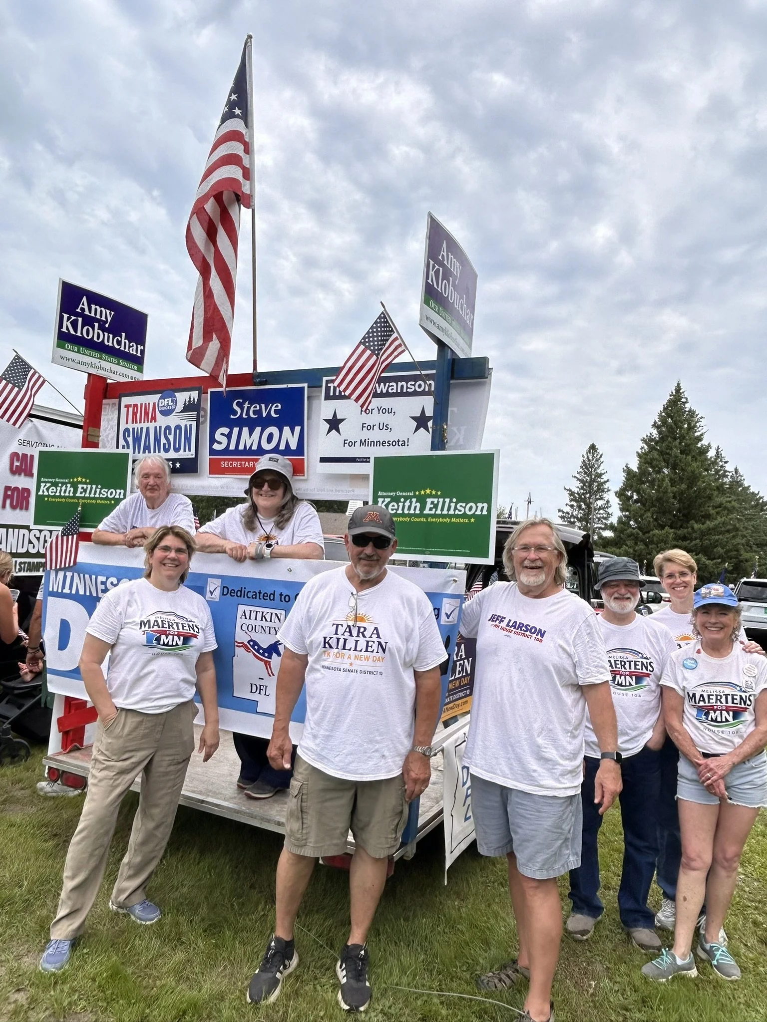 Aitkin County DFL and our candidates march in parades meeting, greeting, and spreading joy with candy and positive pencils for the kids!