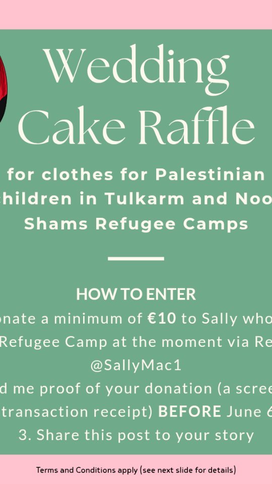 🇵🇸 wedding cake raffle winner 🇵🇸
💒 Big congratulations to @clairebuckley_ 🩷 you're the winner!
And thank you so so much to everyone who entered. Seeing the support around the community for such an important issue was really heart warming. You