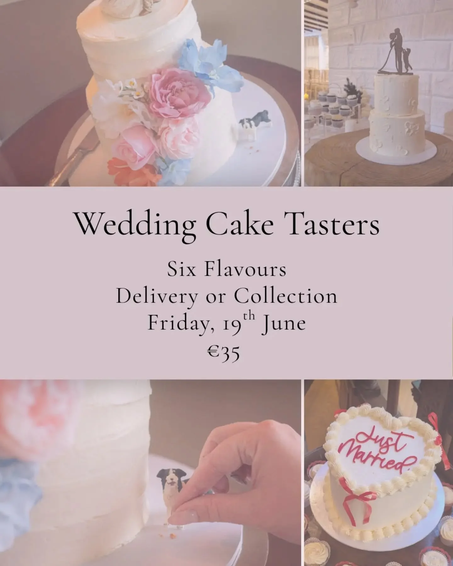 🍰 Wedding Cake Tasters 🍰

Perhaps the most enjoyable part of wedding planning? 🤍

Receive six mouth watering flavours and fillings to try before locking in your wedding cake choices! 

Whether you're going for a confident one tier vintage heart, o