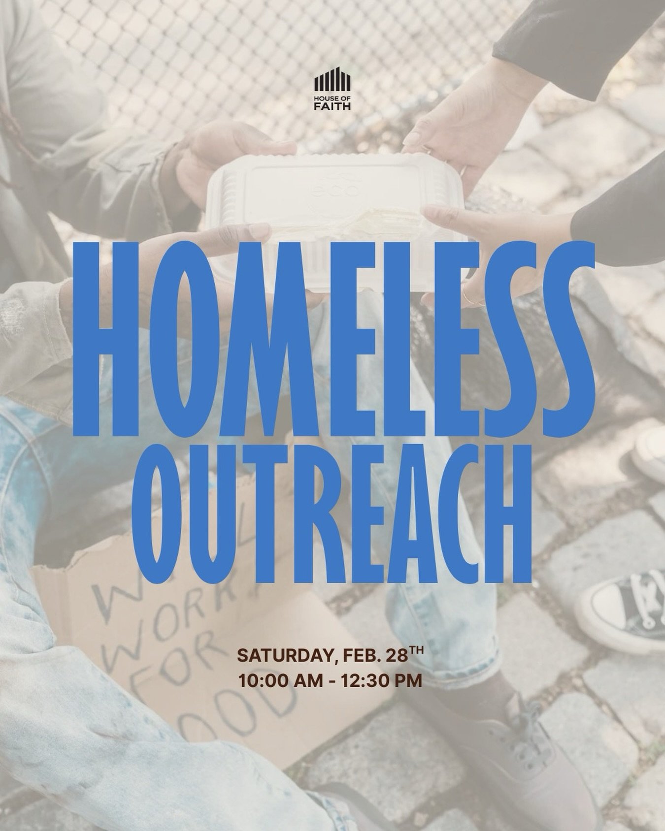 Homeless  Outreach! 🤝

This Saturday, we&rsquo;re coming together to pack lunches and essential items for our homeless community.

Join us as we extend hope and the love of Jesus in a tangible way.

🗓 Saturday, Feb. 28th
⏰ 10:00 AM &ndash; 12:30 PM