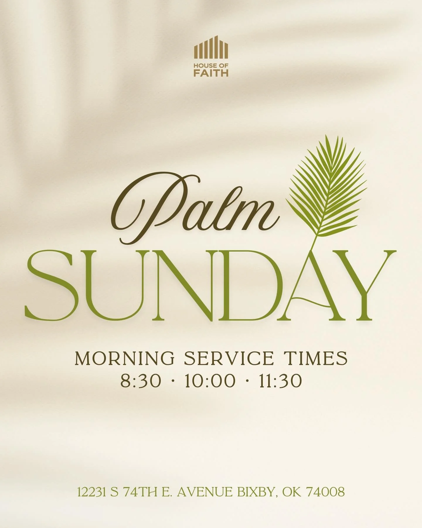 Make plans to join us this Palm Sunday, March 29, for our 3 NEW service times:

8:30 AM &bull; 10:00 AM &bull; 11:30 AM

We look forward to worshiping together with you!

Invite someone and come expecting! 🙌🏻🔥🌿
12231 S 74th E Ave, Bixby, OK 74008