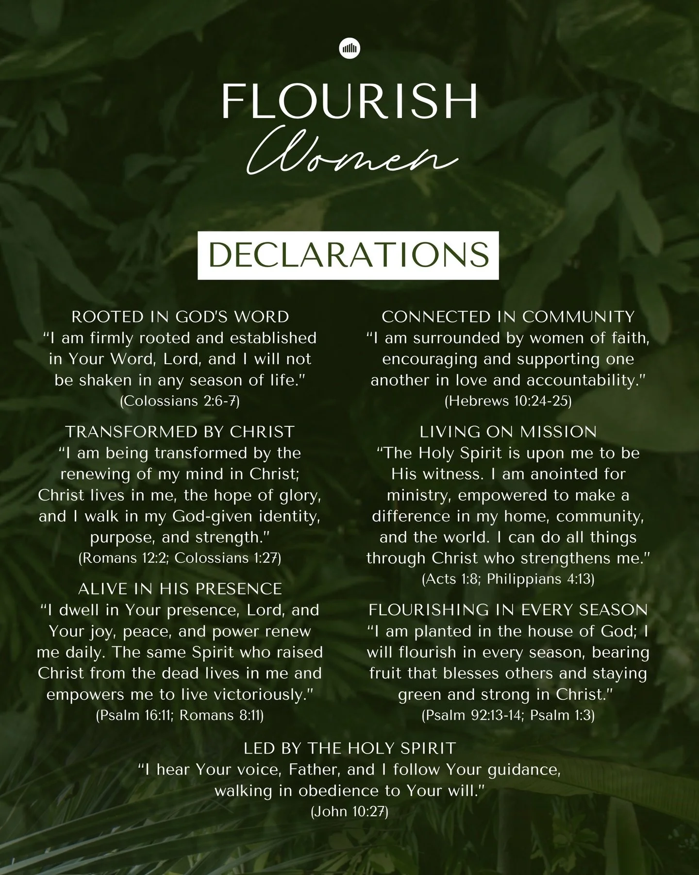 These declarations aren&rsquo;t just something we read, they&rsquo;re something we live. 

We&rsquo;re building a greenhouse, a place where women are planted, nurtured, and flourishing in Christ. 🌿

Come grow with us. 💚
Join us for our next Flouris