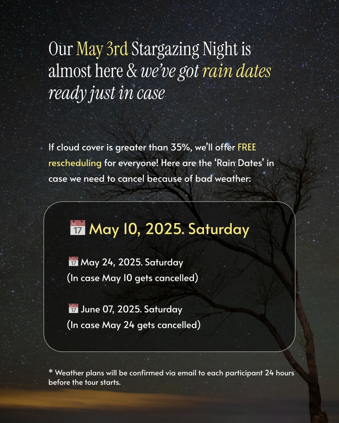 We are fully booked for May 3rd! Now, just hoping for clear skies! 🤞✨🔭🪐

#stargazingtrip #northfrontenacdarkskypreserve