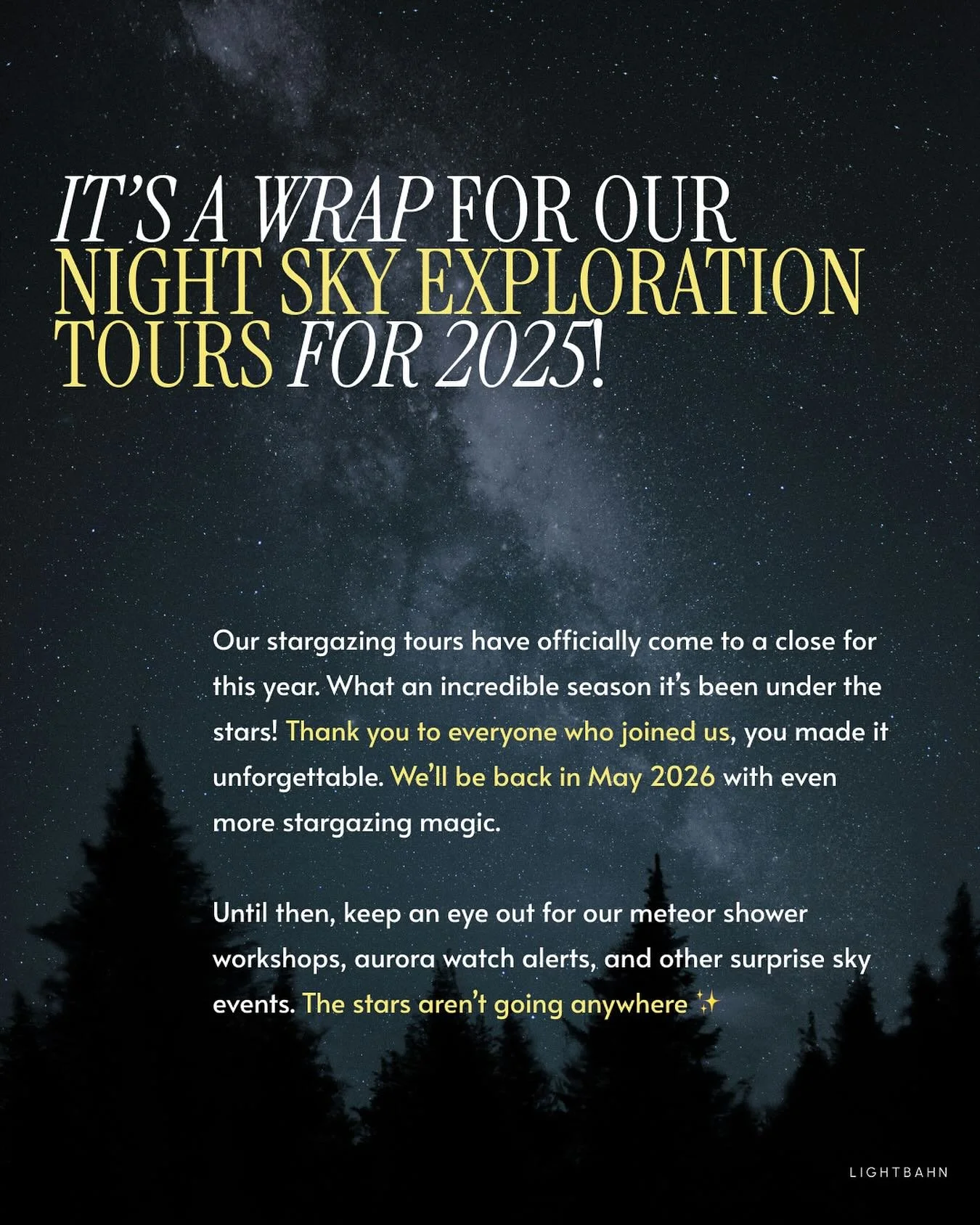 It&rsquo;s a wrap for our Night Sky Exploration Tours for this year! ✨ Thank you to everyone who joined us for our first year of these tours, you made it try special!