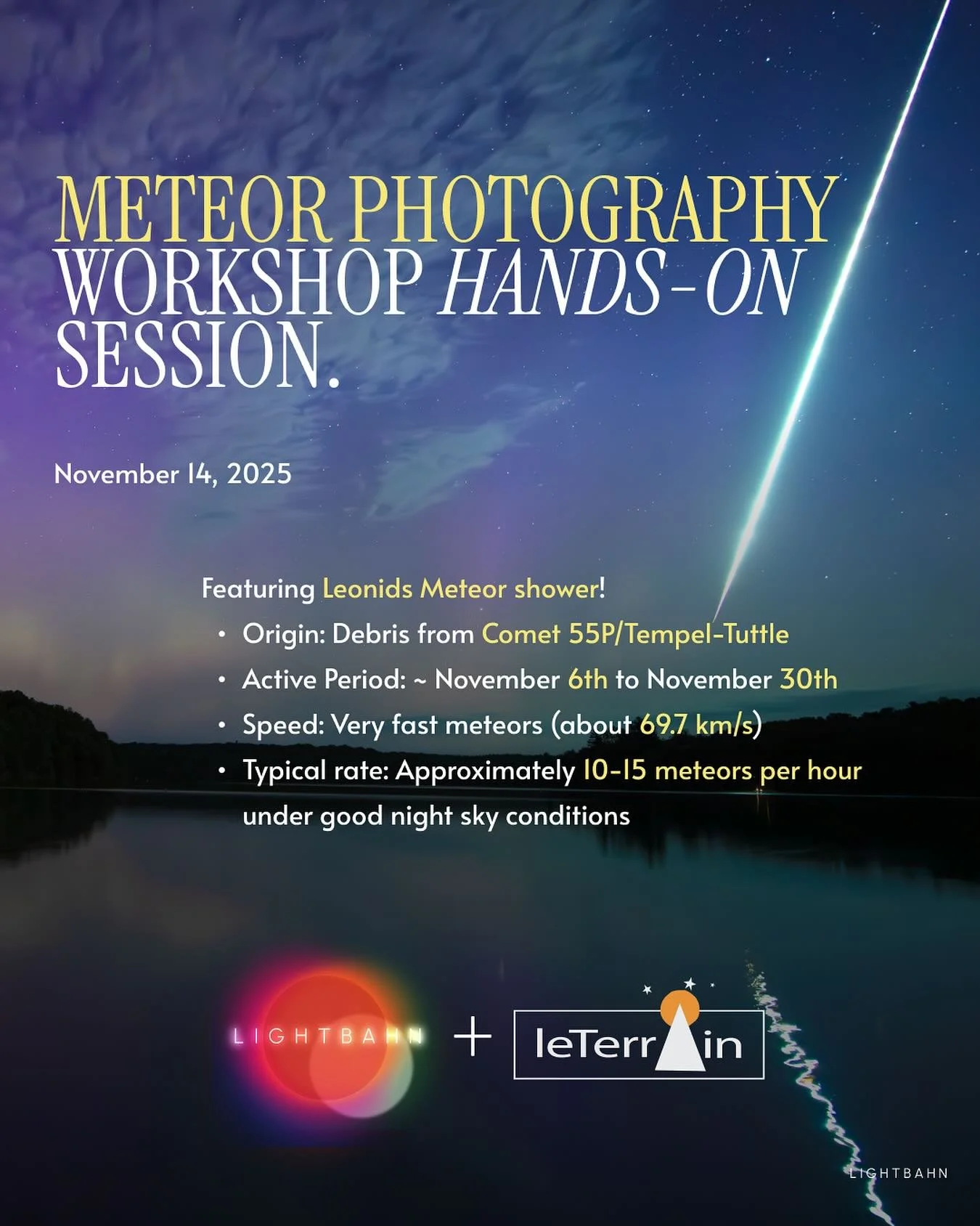 Super excited for tonight&rsquo;s Meteor Photography Workshop at @theland under beautiful Bortle 3 skies! ✨

A perfect prelude to our Geminids finale in December! Let&rsquo;s the countdown begin! ☄️