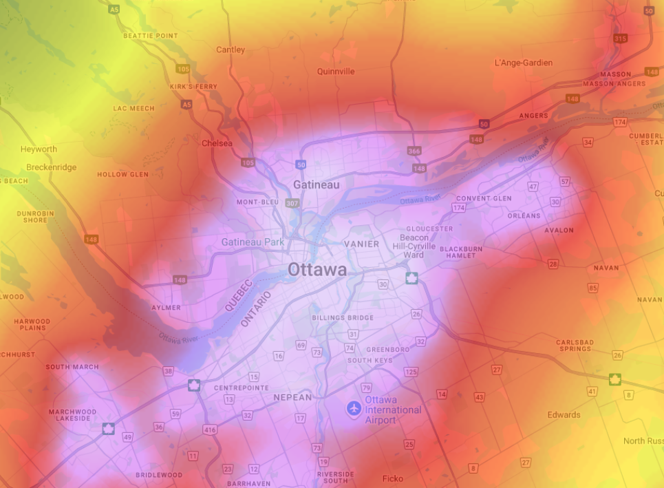 Light Pollution Map for Ottawa