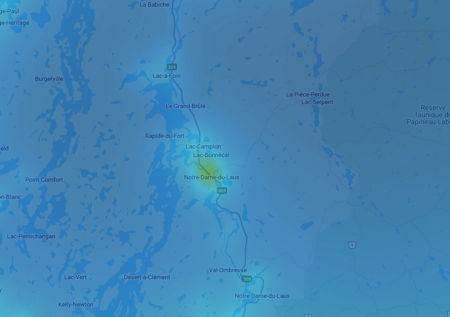 Light Pollution Map for Notre-Dame-Du-Laus (Bortle 3)