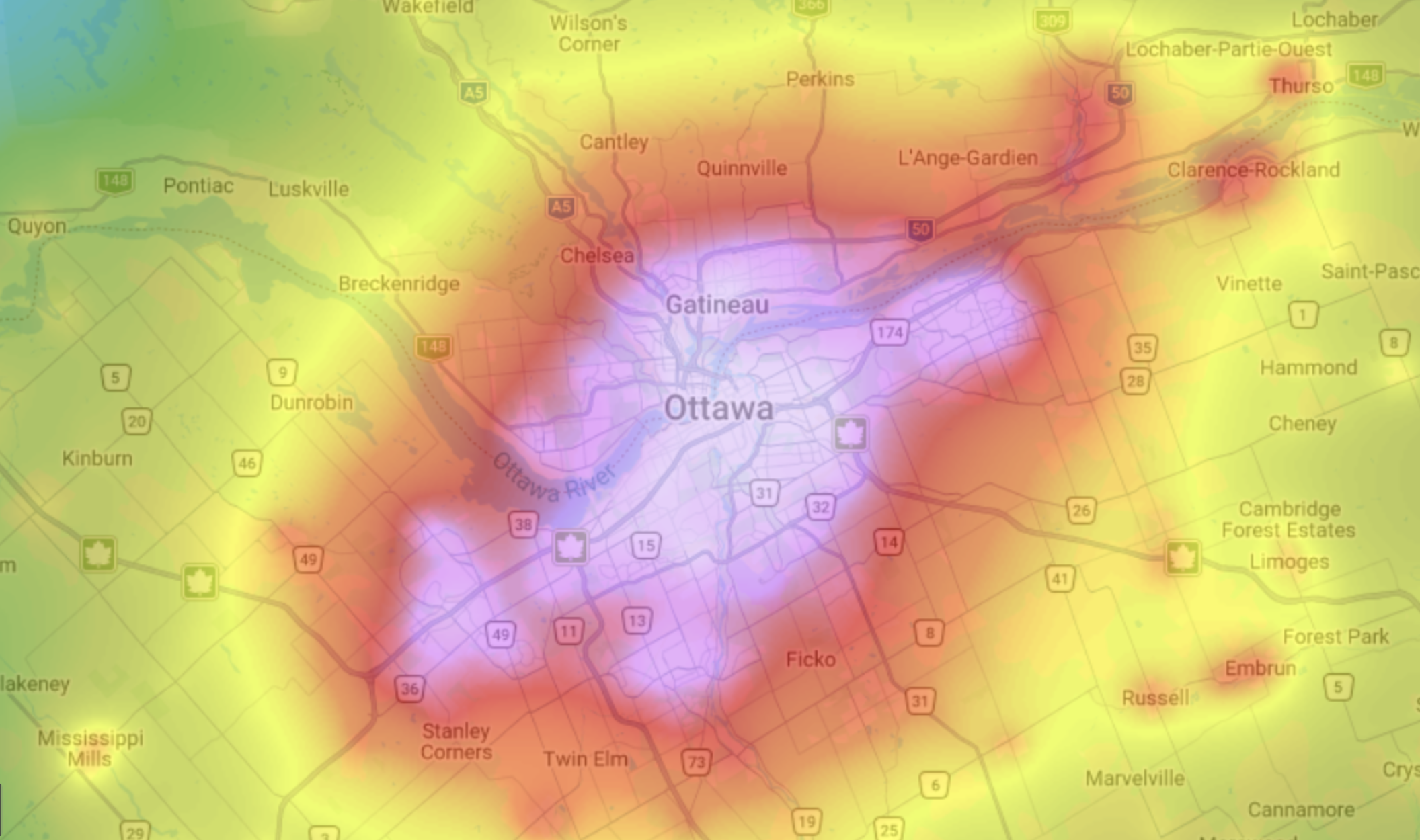 Light Pollution Map for Ottawa