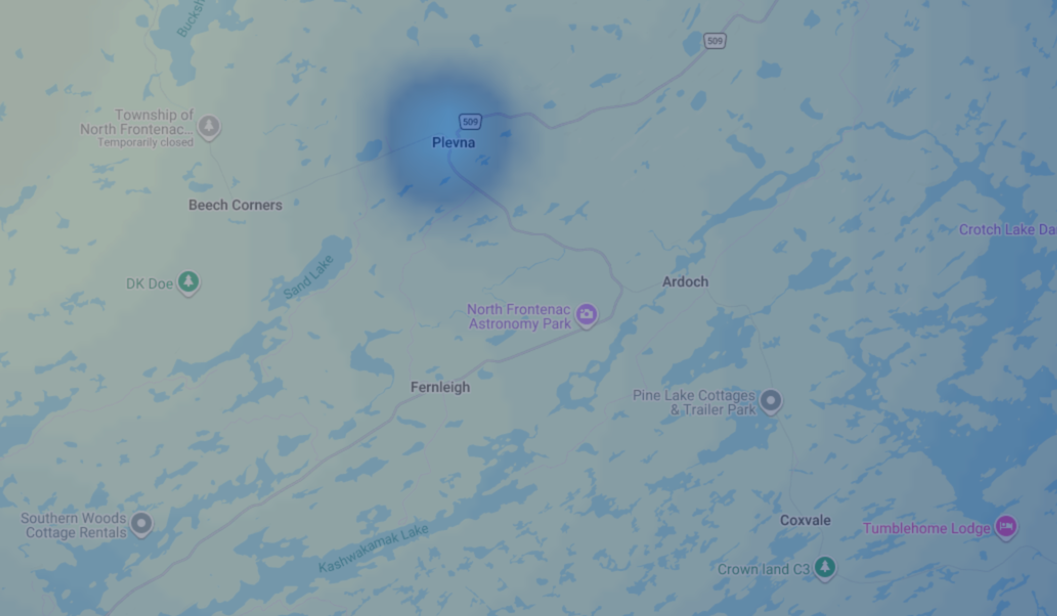 Light Pollution Map for North Frontenac Astronomy Park