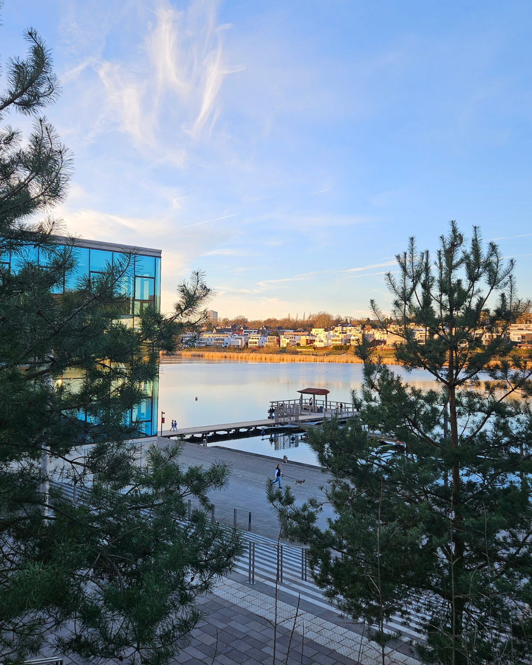 blick bei Abenddämmerung über den Phönix See in Dortmund