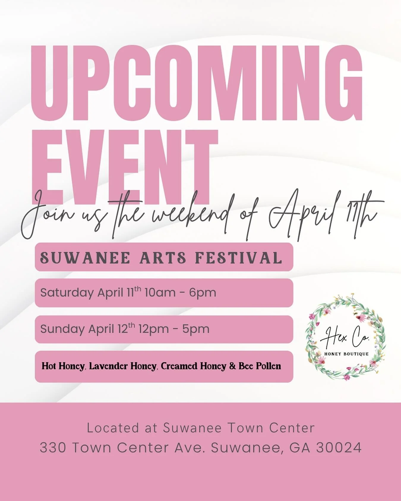 We&rsquo;ll see you at Suwanee Arts Festival Saturday April 11th and Sunday April 12th.
