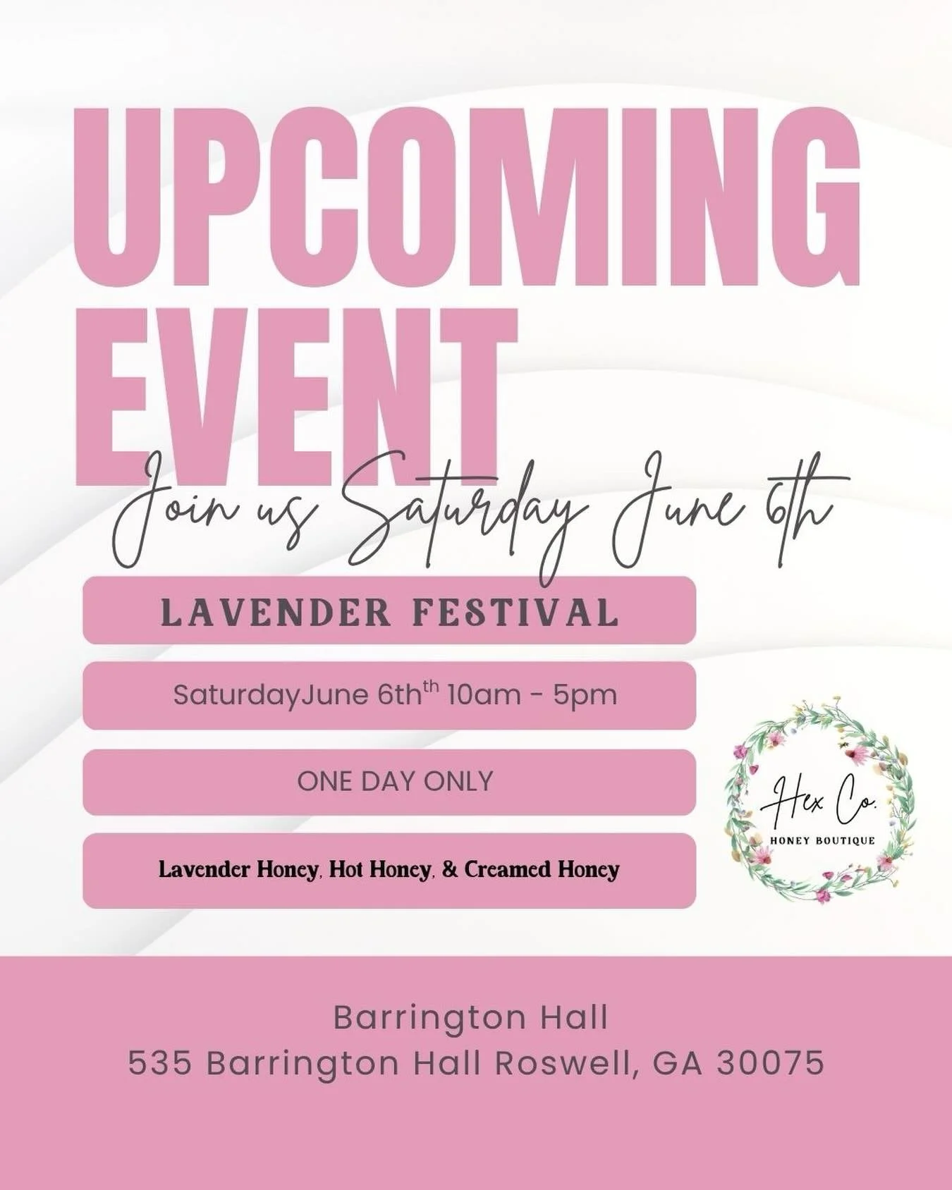 We excited to announce we will be at the Lavender Festival at Barrington Hall in Roswell. Excited to meet new faces and share our gourmet honeys. We&rsquo;ve also restocked our seasonal favorite Lavender infused honey. So come out to grab yourself a 